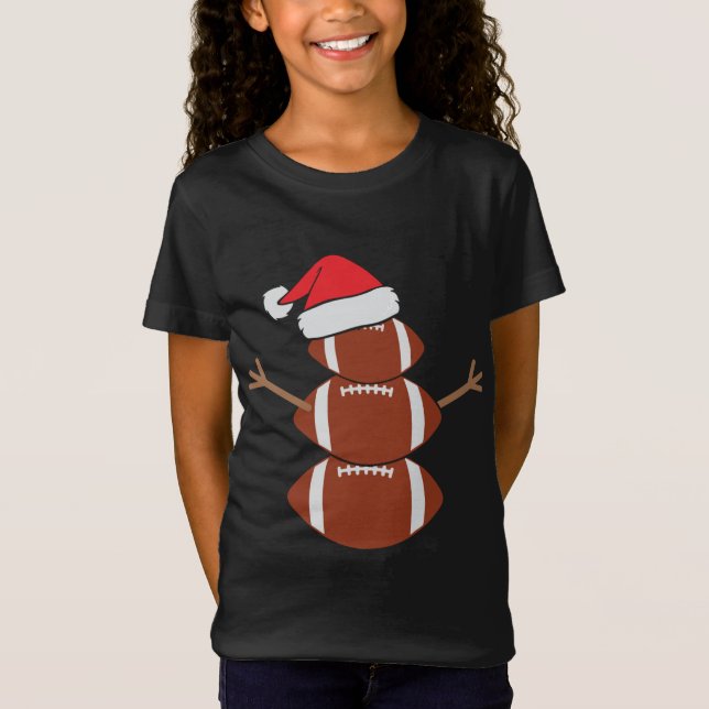 Cute Snowman Football Rugby Funny Christmas T-Shirt (Front)
