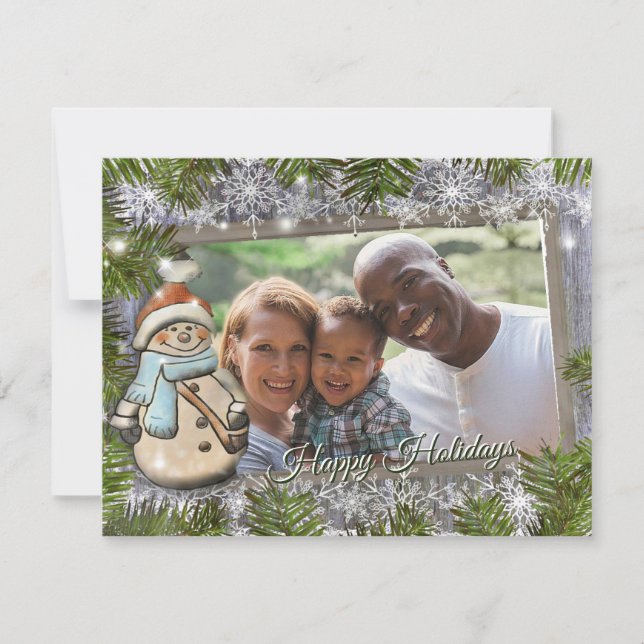 Cute snowman frame photo holiday card (Front)