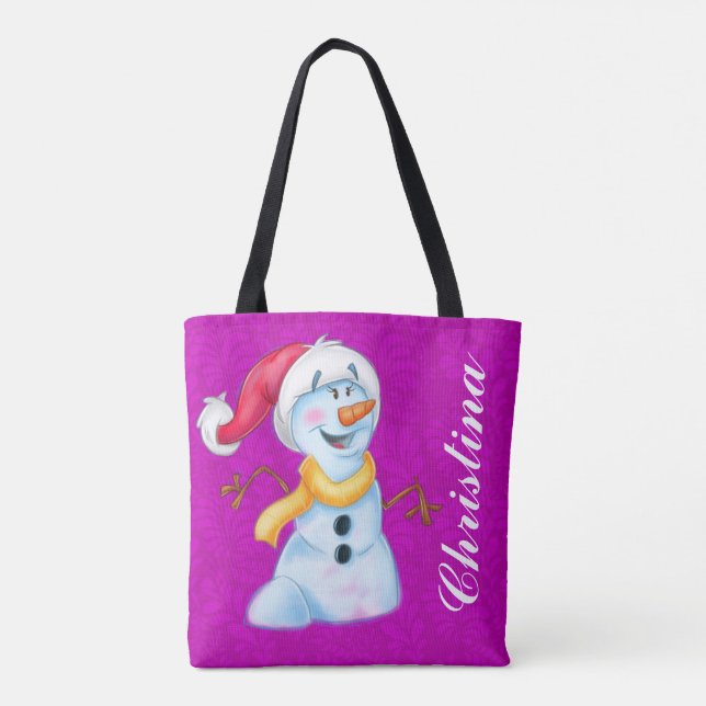 Cute snowman girl cartoon tote bag customized your (Back)