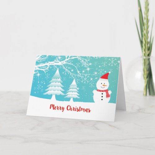Cute Snowman Hand Written Merry Christmas Holiday Card