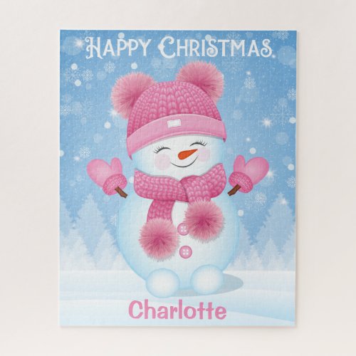 Cute Snowman Happy Christmas  Little Girl Puzzle 