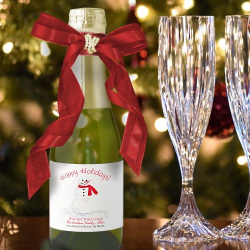 Cute Snowman Happy Holidays Festive Mini Sparkling Wine Label