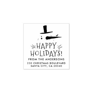 Cute Snowman Happy Holidays Name & Return Address Rubber Stamp
