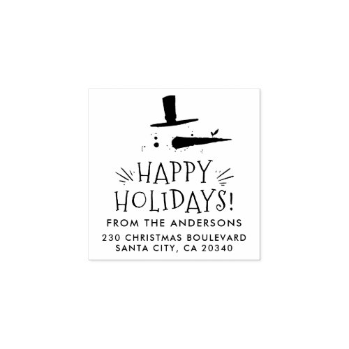 Cute Snowman Happy Holidays Name  Return Address Rubber Stamp