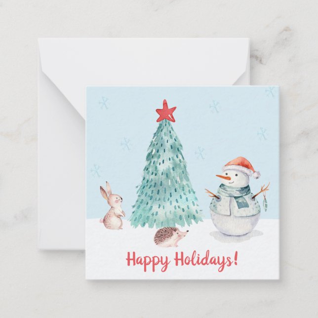 Cute Snowman Happy Holidays Note Card (Front)