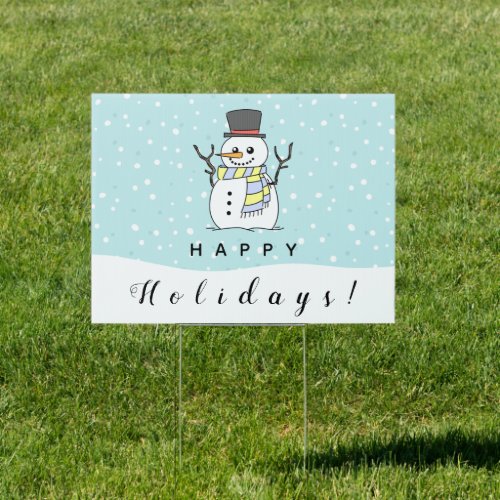 Cute Snowman Happy Holidays Winter Festive Blue Sign