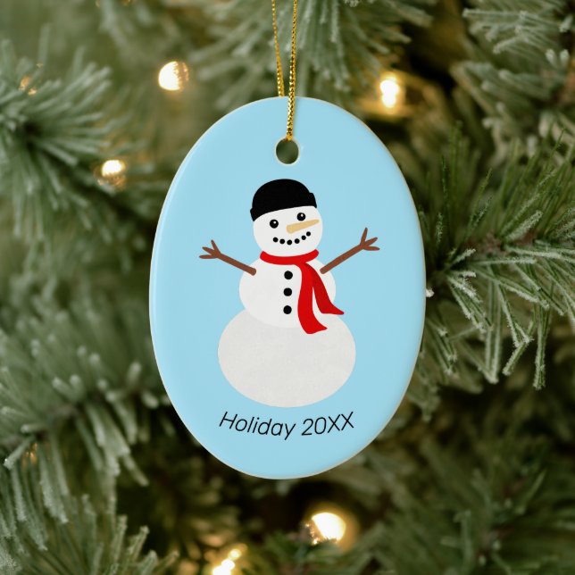 Cute Snowman Holiday Ceramic Ornament (Tree)