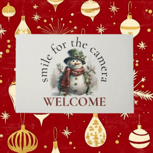 Cute Snowman Holiday Christmas Wishes Doormat
