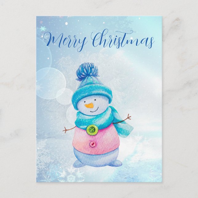 Cute Snowman Holiday Postcard (Front)