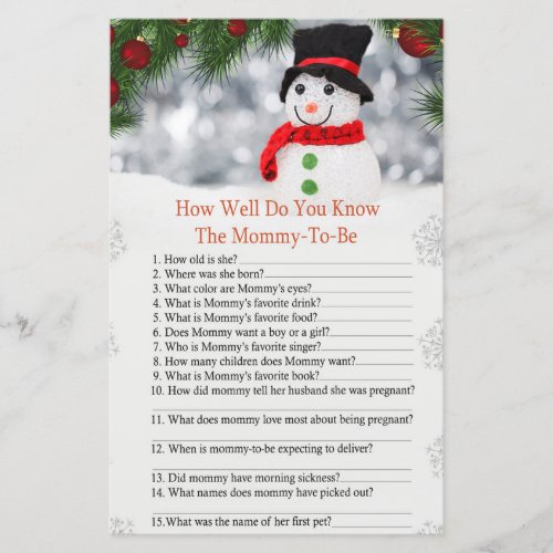 Cute snowman how well do you know baby shower