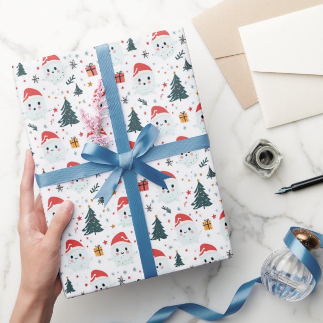 Cute Snowman I Christmas tree White Wrapping Paper (Gifting)