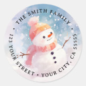 Cute snowman illustration painting return address classic round sticker (Front)