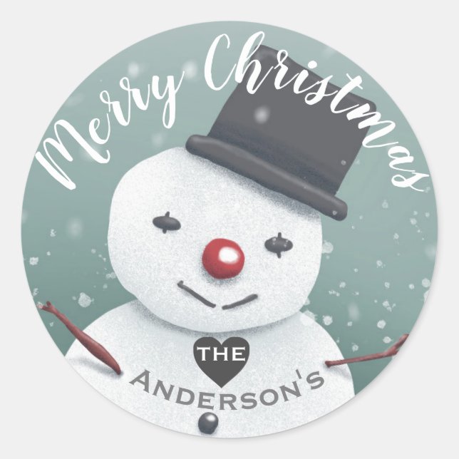 Cute Snowman Illustration Winter Christmas Classic Round Sticker (Front)