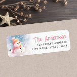 Cute snowman illustration winter return address label<br><div class="desc">Winter holiday return address labels featuring an illustration of a cute snowman wearing a hat and your name and address in a whimsical font.</div>