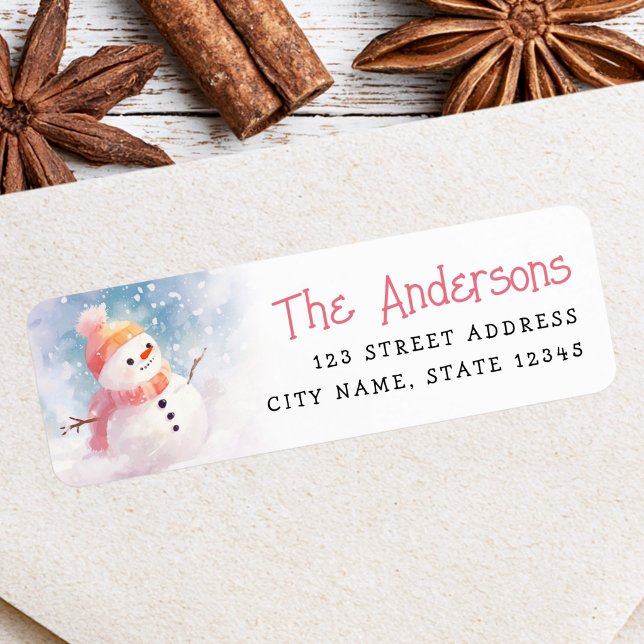 Cute snowman illustration winter return address label (Cute snowman illustration winter return address label)