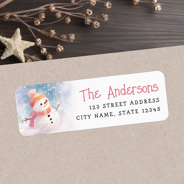 Cute snowman illustration winter return address label (Cute snowman illustration winter return address label)