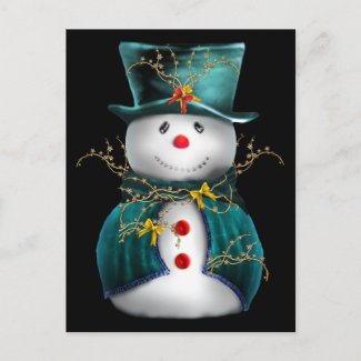 Cute Snowman in Blue and Green Velvet Christmas