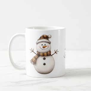 Cute Snowman in Brown Plaid Scarf Coffee Mug