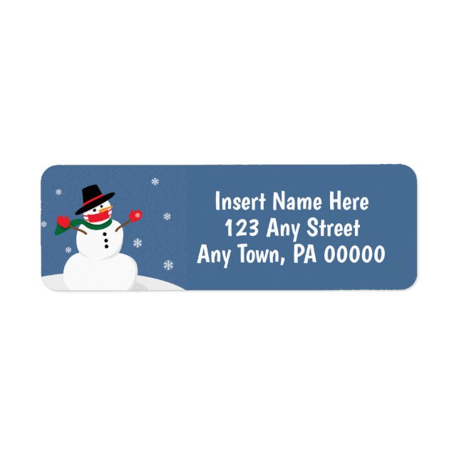 Cute Snowman in Covid-19 Face Mask Label (Front)