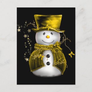 Cute Snowman in Gold Velvet Christmas