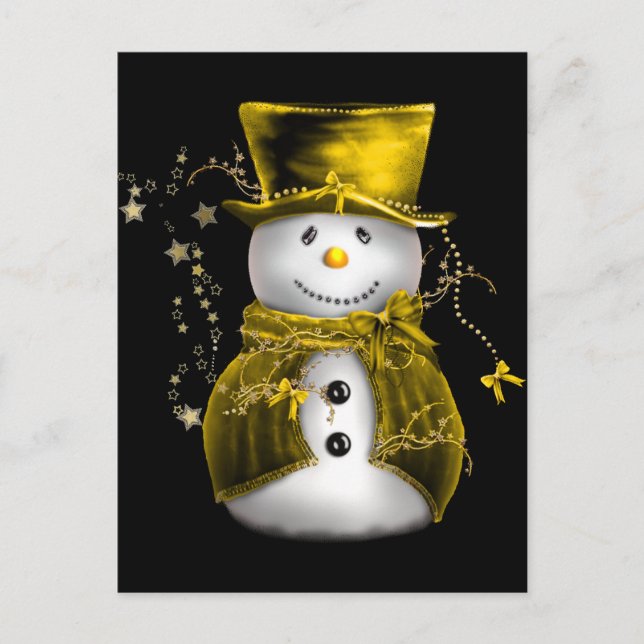 Cute Snowman in Gold Velvet Christmas Holiday Postcard (Front)