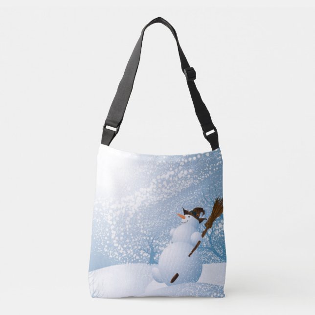 Cute Snowman in Pastel Blues Crossbody Bag (Front)