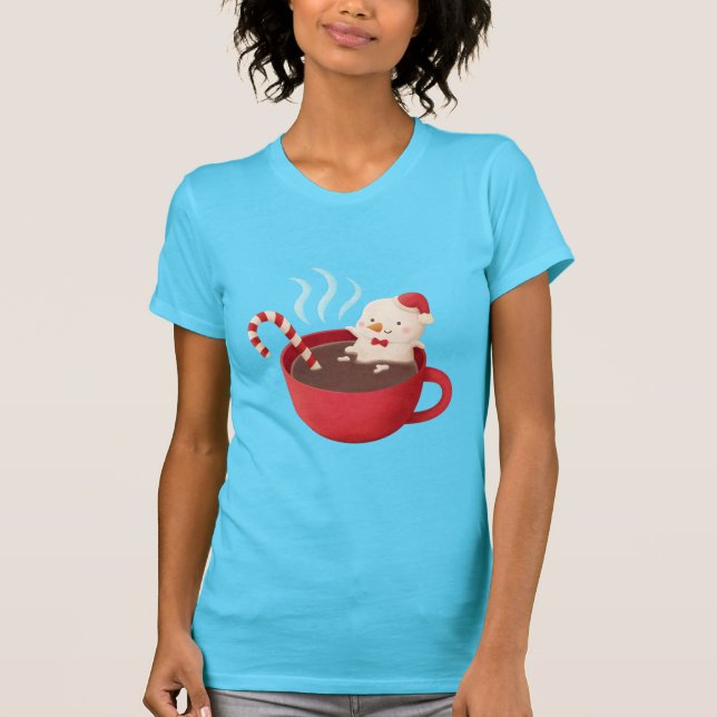Cute Snowman in Red Cup of Hot Cocoa Tee (Front)