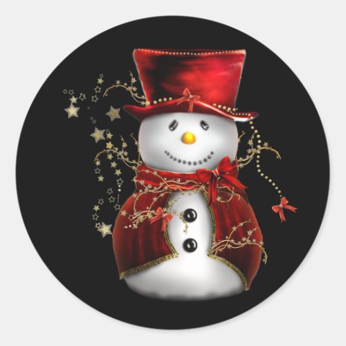 Cute Snowman in Red Velvet Christmas Classic Round Sticker