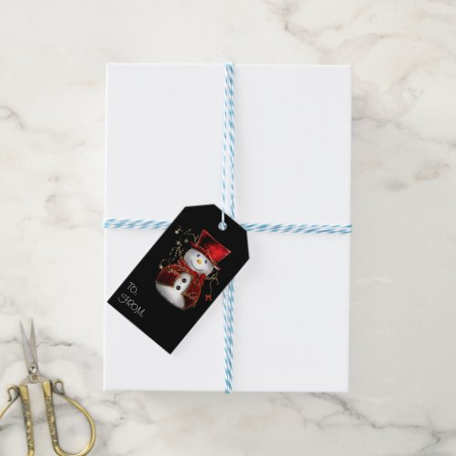 Cute Snowman in Red Velvet Christmas Gift Tags