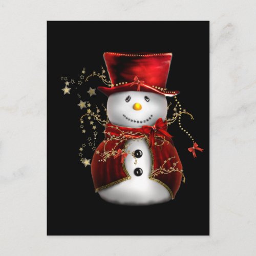 Cute Snowman in Red Velvet Christmas Holiday Postcard