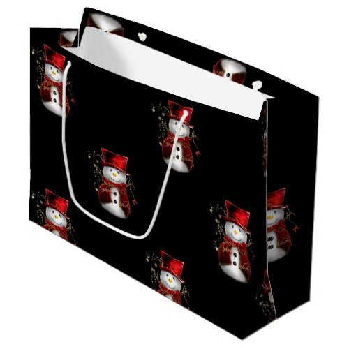 Cute Snowman in Red Velvet Christmas Large Gift Bag