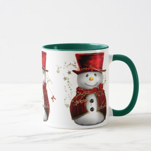 Cute Snowman in Red Velvet Christmas Mug