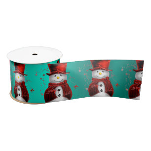 Cute Snowman in Red Velvet Christmas Satin Ribbon