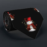 Cute Snowman in Red Velvet Christmas Tie<br><div class="desc">A cute Christmas pattern of a snowman in a red velvet hat and jacket,  with gold stars around him,  repeated across a black background to add a touch of cuteness and holiday cheer to your gifts this Christmas season.</div>