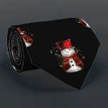 Cute Snowman in Red Velvet Christmas Tie<br><div class="desc">A cute Christmas pattern of a snowman in a red velvet hat and jacket,  with gold stars around him,  repeated across a black background to add a touch of cuteness and holiday cheer to your gifts this Christmas season.</div>