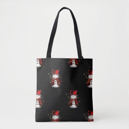 Cute Snowman in Red Velvet Christmas Tote Bag