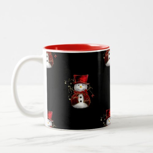 Cute Snowman in Red Velvet Christmas Two_Tone Coffee Mug
