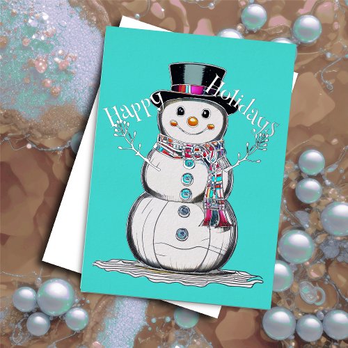 Cute Snowman in Scarf Happy Holidays Holiday Card