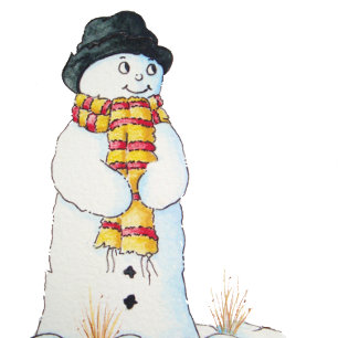 Cute snowman in snow with stocking at christmas tie