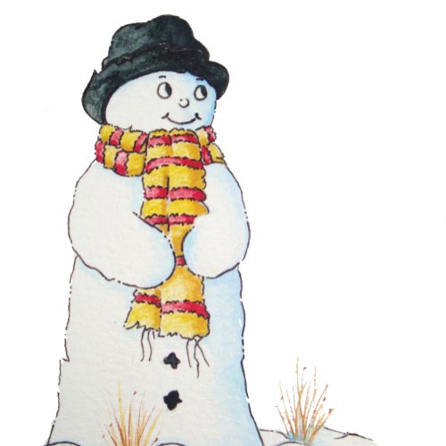 Cute snowman in snow with stocking at christmas tie