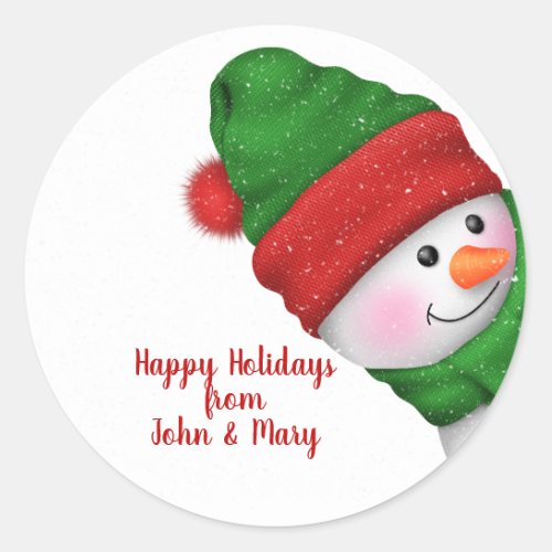 cute snowman in snowflakes for Christmas Classic Round Sticker