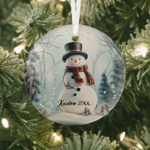 Cute Snowman in Snowglobe Glass Ornament