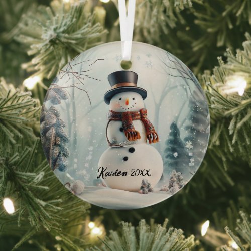  Cute Snowman in Snowglobe Glass Ornament