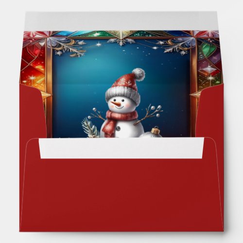 Cute Snowman in Stained Glass Frame Envelope