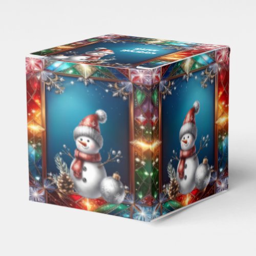Cute Snowman in Stained Glass Frame Holiday Favor Boxes