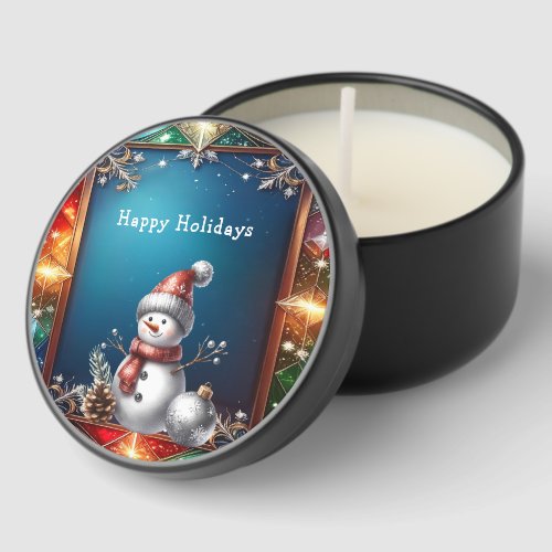 Cute Snowman in Stained Glass Frame Mini Candle Favors