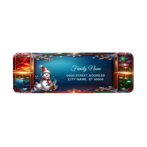 Cute Snowman in Stained Glass Frame Return Address Label