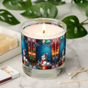 Cute Snowman in Stained Glass Frame Scented Jar Candle