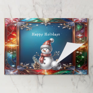 Cute Snowman in Stained Glass Tearaway Placemat