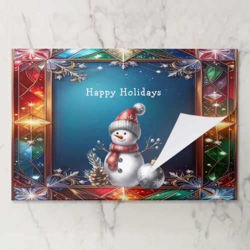 Cute Snowman in Stained Glass Tearaway Placemat